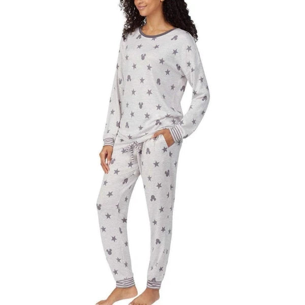 Disney Mickey Mouse Print Women's 2 Piece Pajama Set Grey Black Size XL