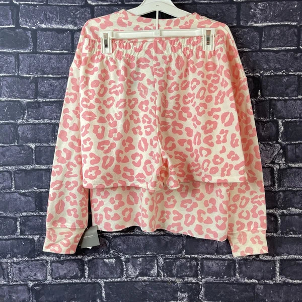 Grayson Threads Women's Medium Top Shorts 2-Pc Pink Cream PJ Set Leopard Print