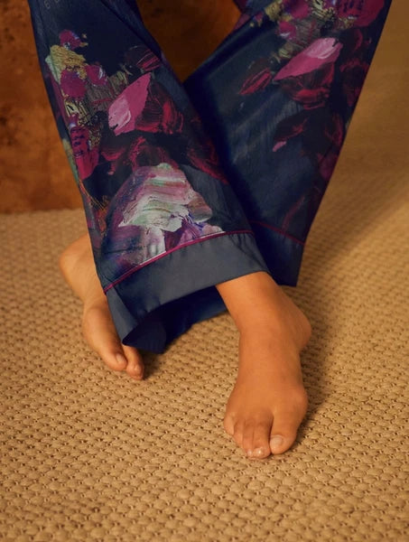 B By TED BAKER Charcoal Floral Print Jersey Rib Satin Pyjamas ~ Sz 12 ~ RRP £56