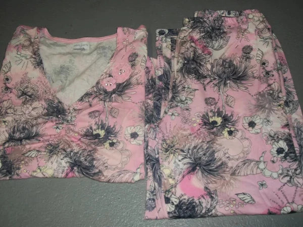 JACLYN SMITH BLUE PINK FLORAL PJ TOP & CAPRI PANTS PAJAMA SET WOMEN SZ SMALL 4 6