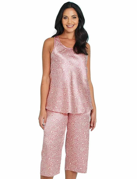 Crop Satin Print Pyjama, Pink, 22/24