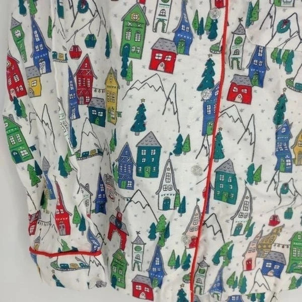 Target NEW Snowy Houses Flannel Pjammas Set 2 Pieces Button Up Size XS