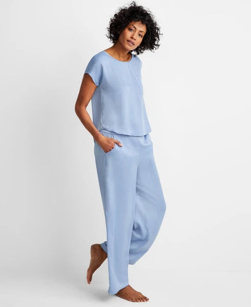 State of Day Women's 2-Pc.Crepe de Chine Short-Sleeve Pajama Set,Eventide, LARGE