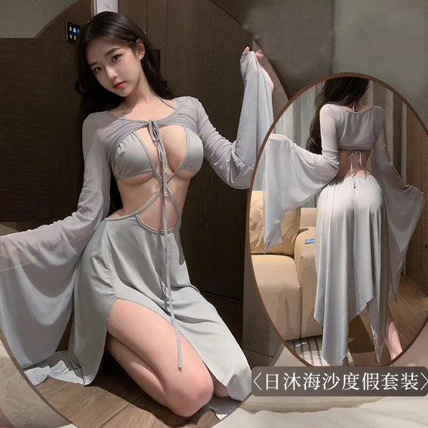 Sexy Womens Lingerie Night Dress Vacation Beach Coats Dress Sets Sleepwear