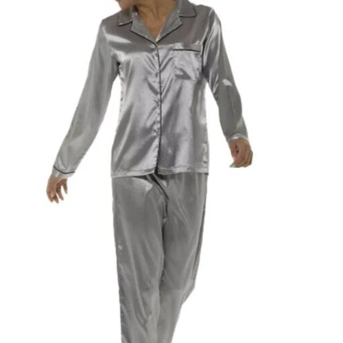 Wolfe and Harte ladies silver satin pyjamas Size 16-18 New