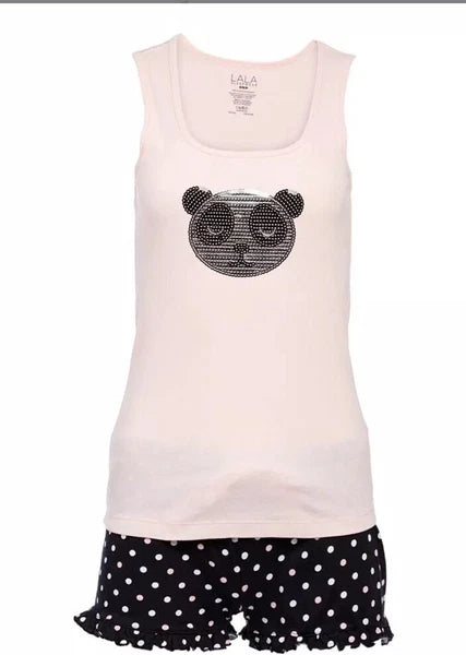 Lala Sleepwear Sequin Panda Pjs Tank Top & Shorts Pink Size:M NEW