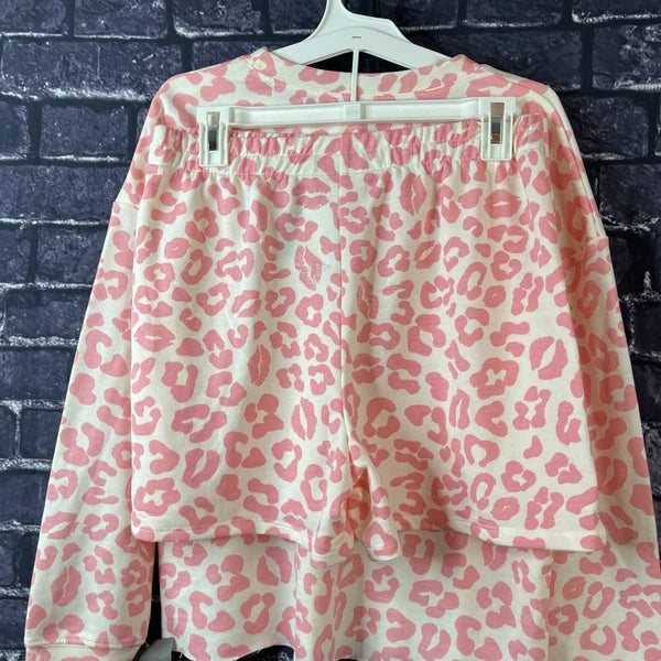 Grayson Threads Women's Medium Top Shorts 2-Pc Pink Cream PJ Set Leopard Print