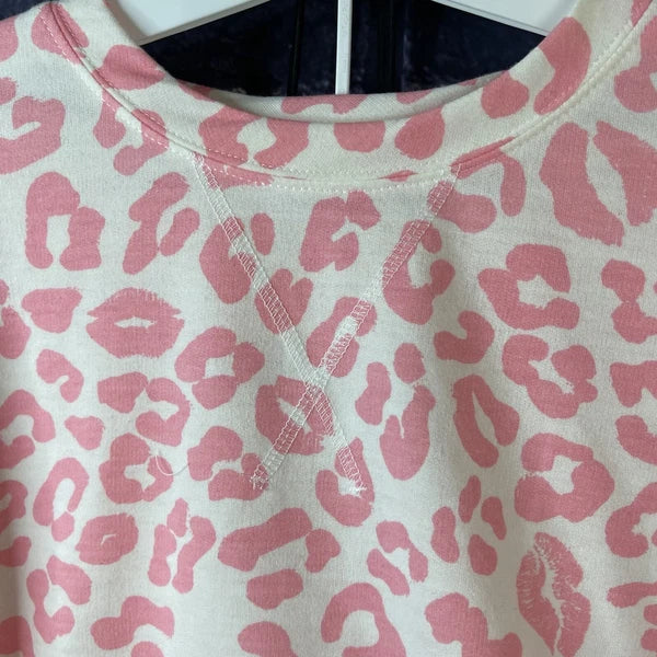 Grayson Threads Women's Medium Top Shorts 2-Pc Pink Cream PJ Set Leopard Print