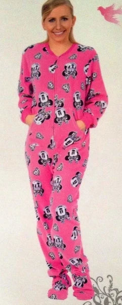 NWT Disney Minnie Mouse Footed Pajamas Leopard Heart Bow Costume XL or XXL