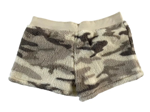 NWT PJ Salvage Women XS Camo Gray Ivory Thick Faux Fur Fleece Shorts SOFT #PQ6/8