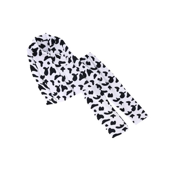 1 Set Women Long Sleeve Sleepwear Long Pants Home Cow Pattern Pajamas (XXL)