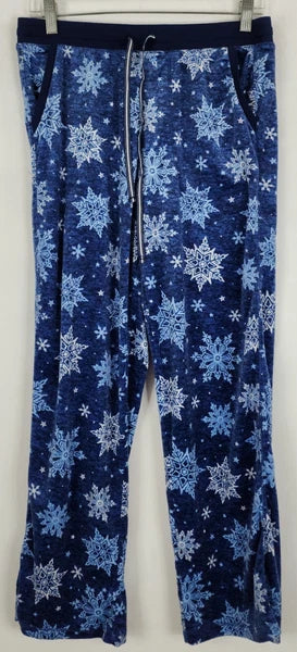 Nautica Womens 2 Piece Pajama Set Size S Blue Snowflake Loose Fit Oversized