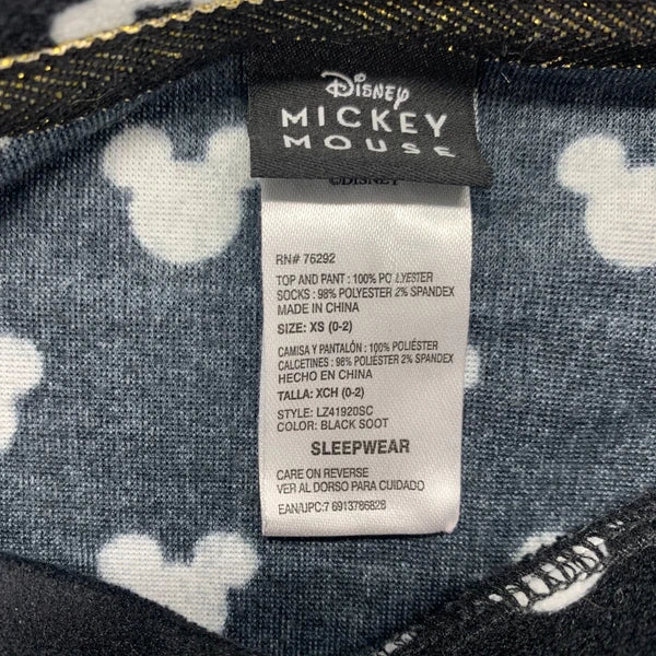 Disney Mickey Mouse Sleepwear Womens XS Black Stretch Pajama Top Pants Set