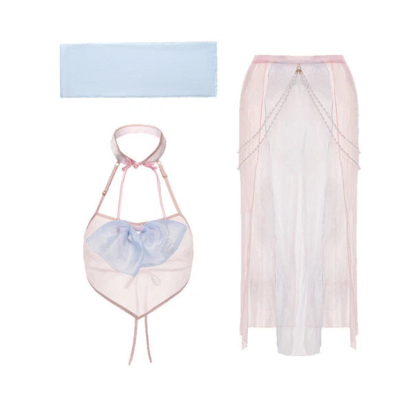 Sexy Women Lingerie Chiffon Chinese Style Uniform Costume Sleepwear Skirts Sets