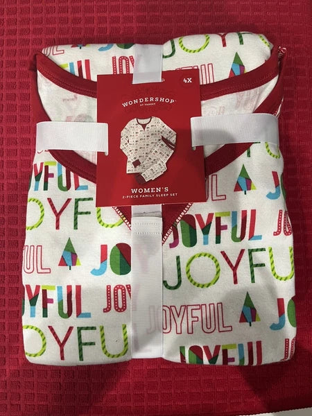 NEW WonderShop Women’s  4X 4 X Joyful Family Sleep Pajama Set 100% Cotton