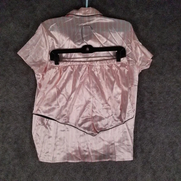 Women Sz M Pajama Set Pink/White NWOT Stripe Sleepwear Shirt & Shorts PJ 2-Piece