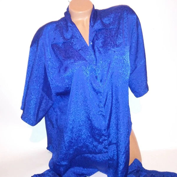 Sarah Spencer Pajama Set Sleepwear Top & Bottom Medium Blue Button Up Pants