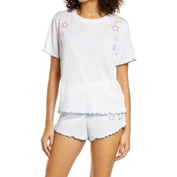 EMERSON ROAD NEW $68 Relaxed Fit Short Pajamas White Embroidered Star Small