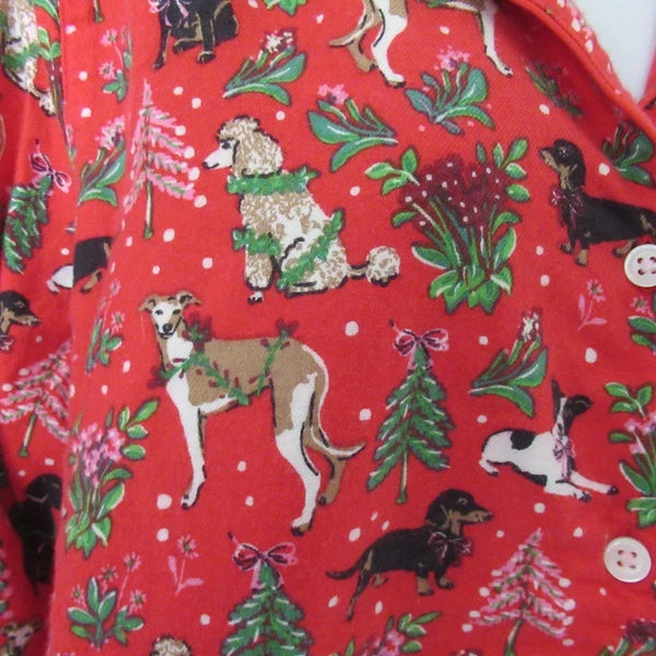 Lands End Pajamas Set L  Red Flannel Dog Dachshund Poodle Pants Top Long Sleeve