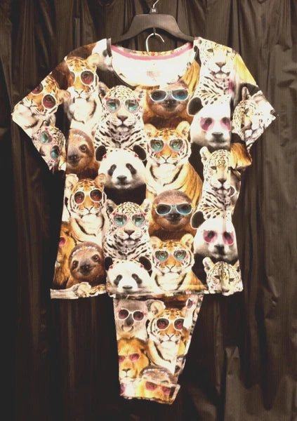 3X SECRET TREASURES ANIMALS LIONS TIGERS PANDAS SLOTHS ULTRA SOFT PAJAMAS SET