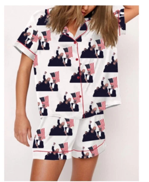 American Flag president Fight Pajamas Set Shorts NEW Small