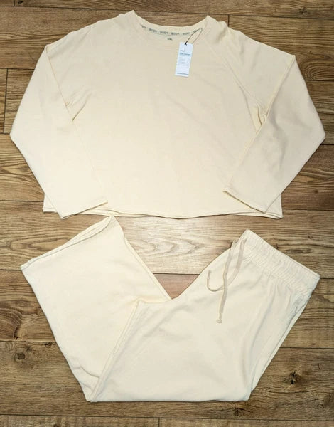 M&S Cool Comfort Cotton Cream Sweatshirt Jersey Pyjama Set Pyjamas PJs Medium 20