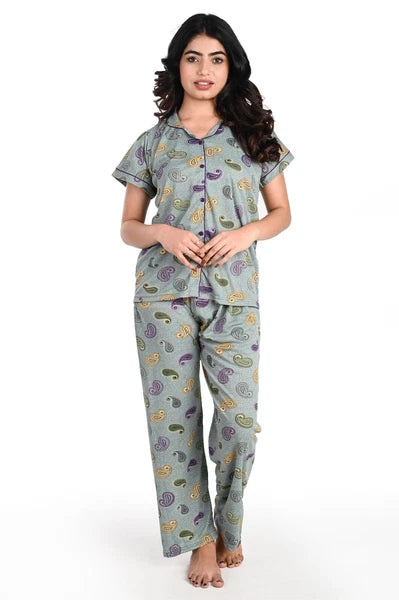 Women's Hosiery Full Length Pajama Set Indian Hand Printed Night Suit Sleepwear