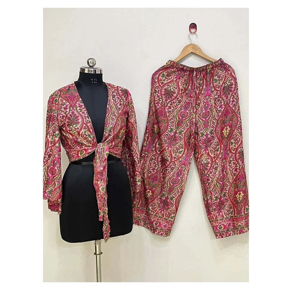 5 PJ Set Women Silk Pajamas Set Long Sleeve Button-Down Sleepwear Loungewear