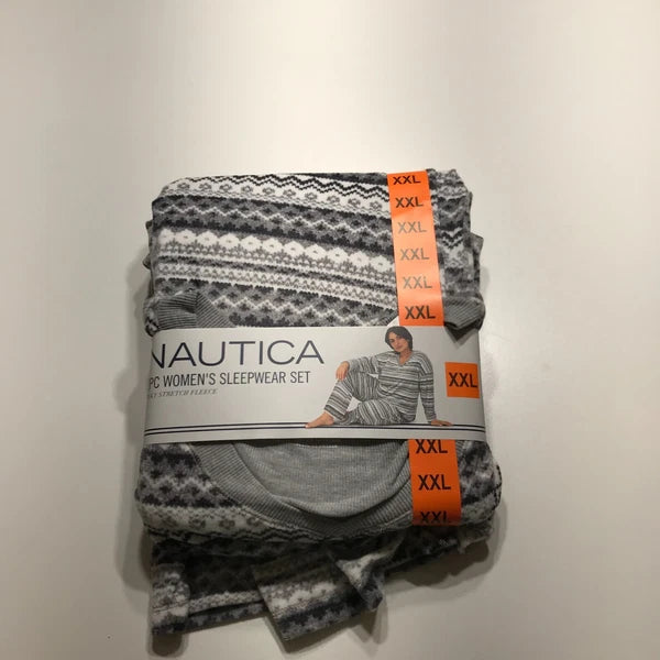 Nautica Sleepwear Set Womens XXL (22-24) 2 Piece Gray White Silky Stretch Fleece