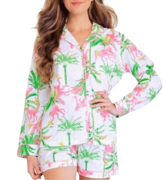 8 Oak Lane Women's Monkeys Long Sleeve Cotton Shorts Set, L/XL $89