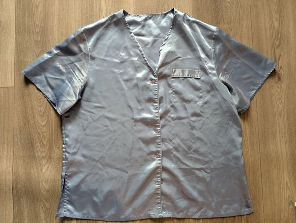 Valerie Stevens Womens Light Blue Satin Pajama Set Button-Up Top & Shorts