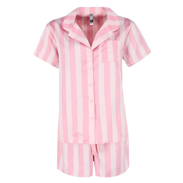 PJ Couture Women's Pink Stripe Notch Collar Short Set