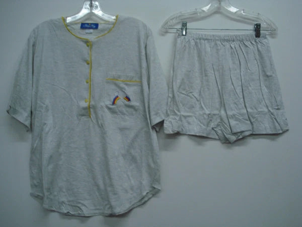Nancy King Lingerie 2 Piece Pajama Shorts & Top Set Size S Grey w/ Yellow #556N