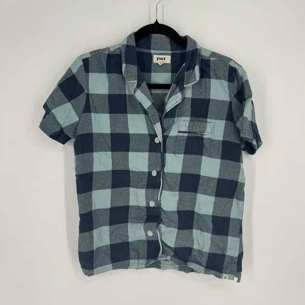 Pact pajama set xs green check plaid organic cotton cabin cozy outdoor gorpcore