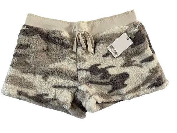 NWT PJ Salvage Women XS Camo Gray Ivory Thick Faux Fur Fleece Shorts SOFT #PQ6/8
