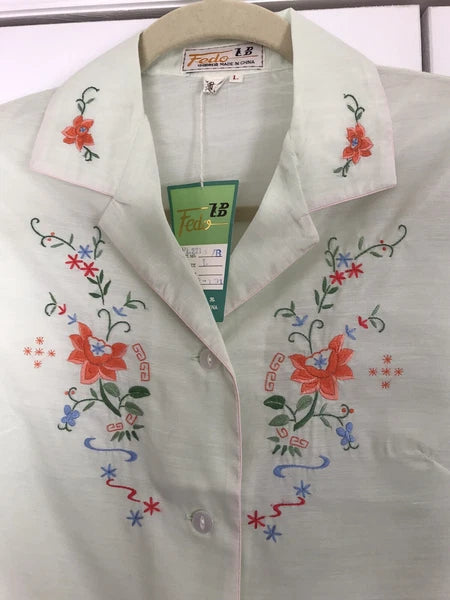 NWT FEDO ASIAN EMBROIDERED S/S PAJAMA SET/LOUNGE WEAR GREEN SIZE L