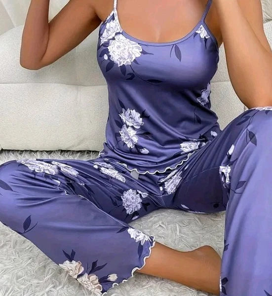 Ladies Pyjamas Size 12-14 Blue vest  strap Sleeve long Leg Brand New beautiful