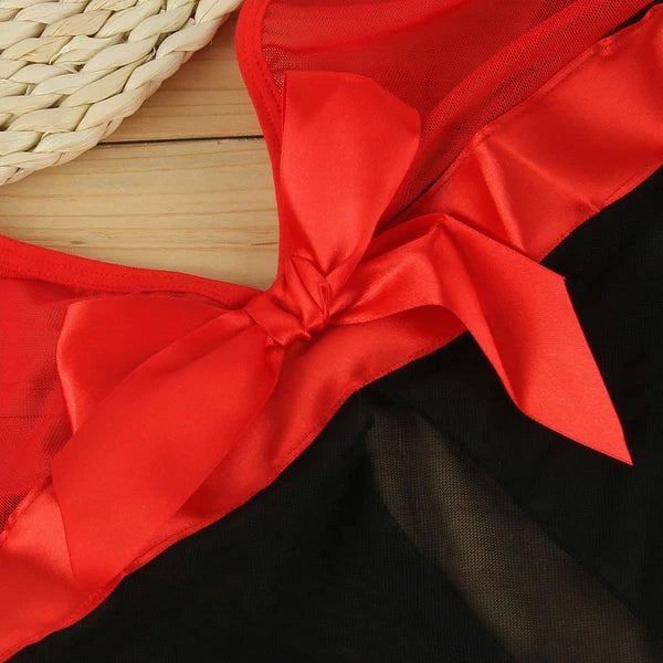 Sexy Lingerie Women Bow Open Front Babydoll Halter Nightgown Sleedress G-string