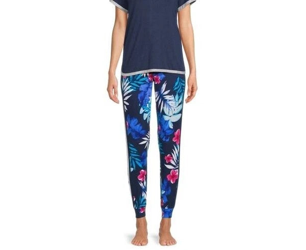 -2 PCS SECRET TREASURES NAVY BLUE FLORAL LONG JOGGER PANTS POCKETS & NAVY TOP 3X