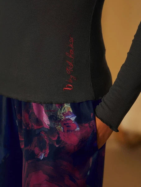 B By TED BAKER Charcoal Floral Print Jersey Rib Satin Pyjamas ~ Sz 12 ~ RRP £56