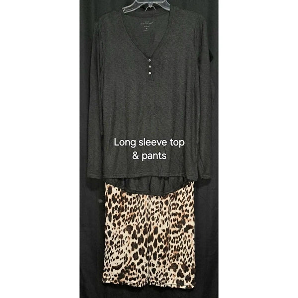 New Directions Sleep Set/3, Animal Print & Charcoal Gray, M