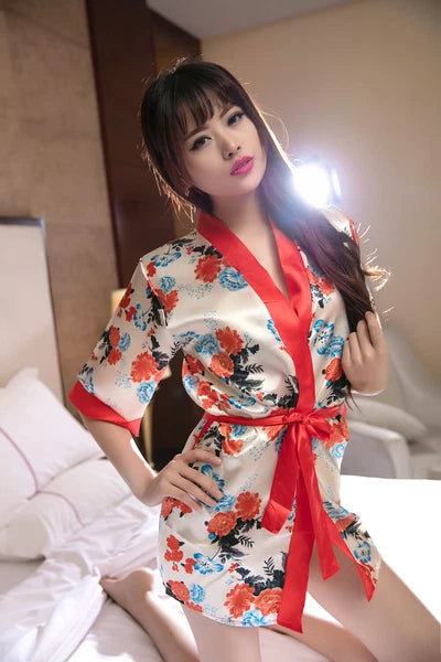 Women Sexy Lingerie Set Japanese Kimono Floral Costume Sleepwear Clubwear
