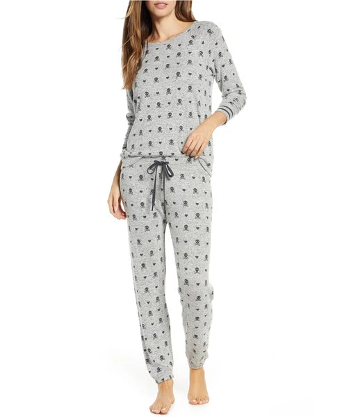P.J. Salvage Womens Skull & Crossbones Pajama Set, Grey, Medium