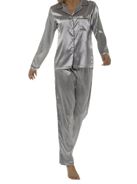 Wolfe and Harte ladies silver satin pyjamas Size 16-18 New