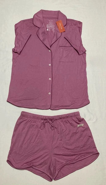 State Of Day Pajama Set Notch Collar Purple S