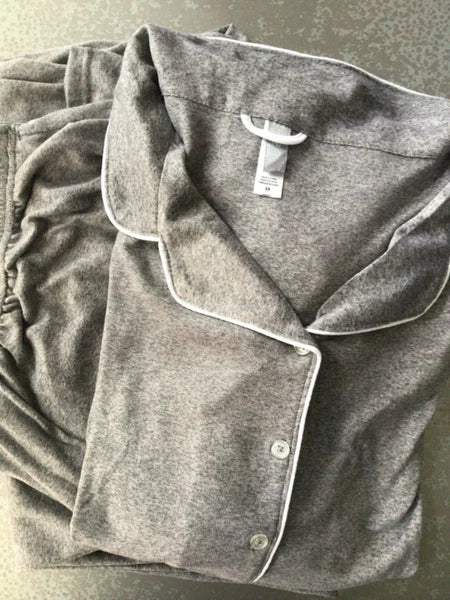 PJ Couture 3x plus 2pc Pajama Stretch Pant button collar NWT grey soft lounge