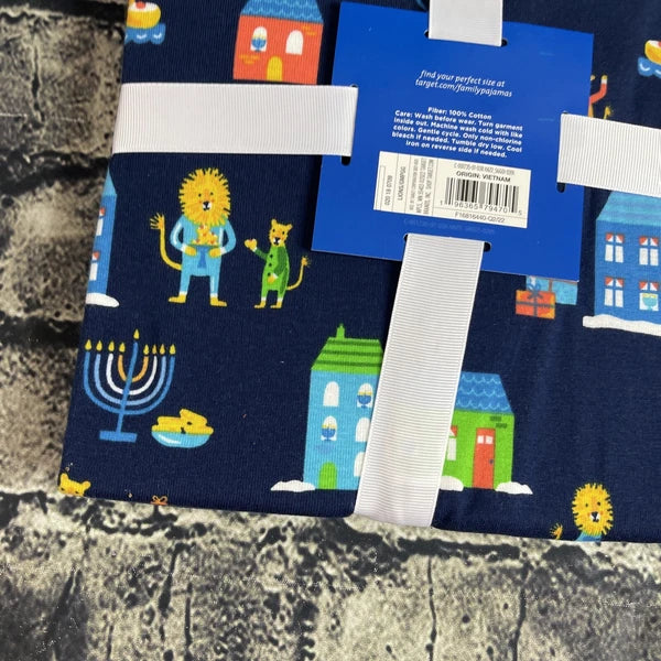 Family Sleep Women's XS Blue Pajama Set Hanukkah Menorah Dreidel Lion