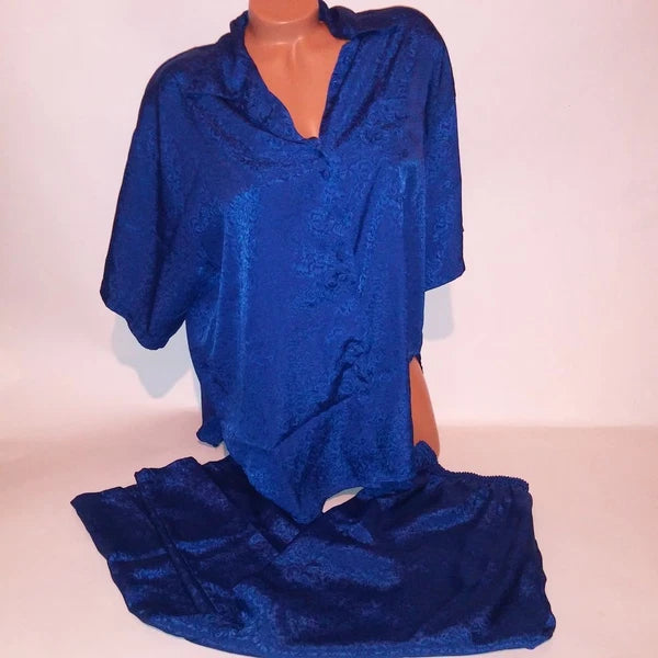 Sarah Spencer Pajama Set Sleepwear Top & Bottom Medium Blue Button Up Pants