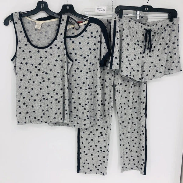 Lucky Brand 4 Piece Women Gray Star Polyester Nightwear Pajama Set Medium Soft