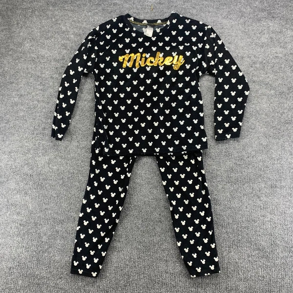 Disney Mickey Mouse Sleepwear Womens XS Black Stretch Pajama Top Pants Set